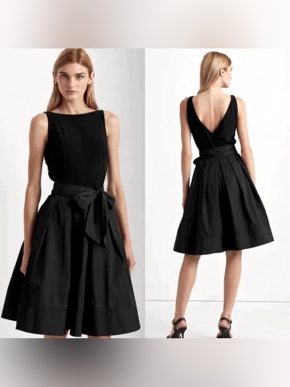 Lauren Ralph Lauren Yuko Pleated Mixed Media Cocktail Dress Black Size Med